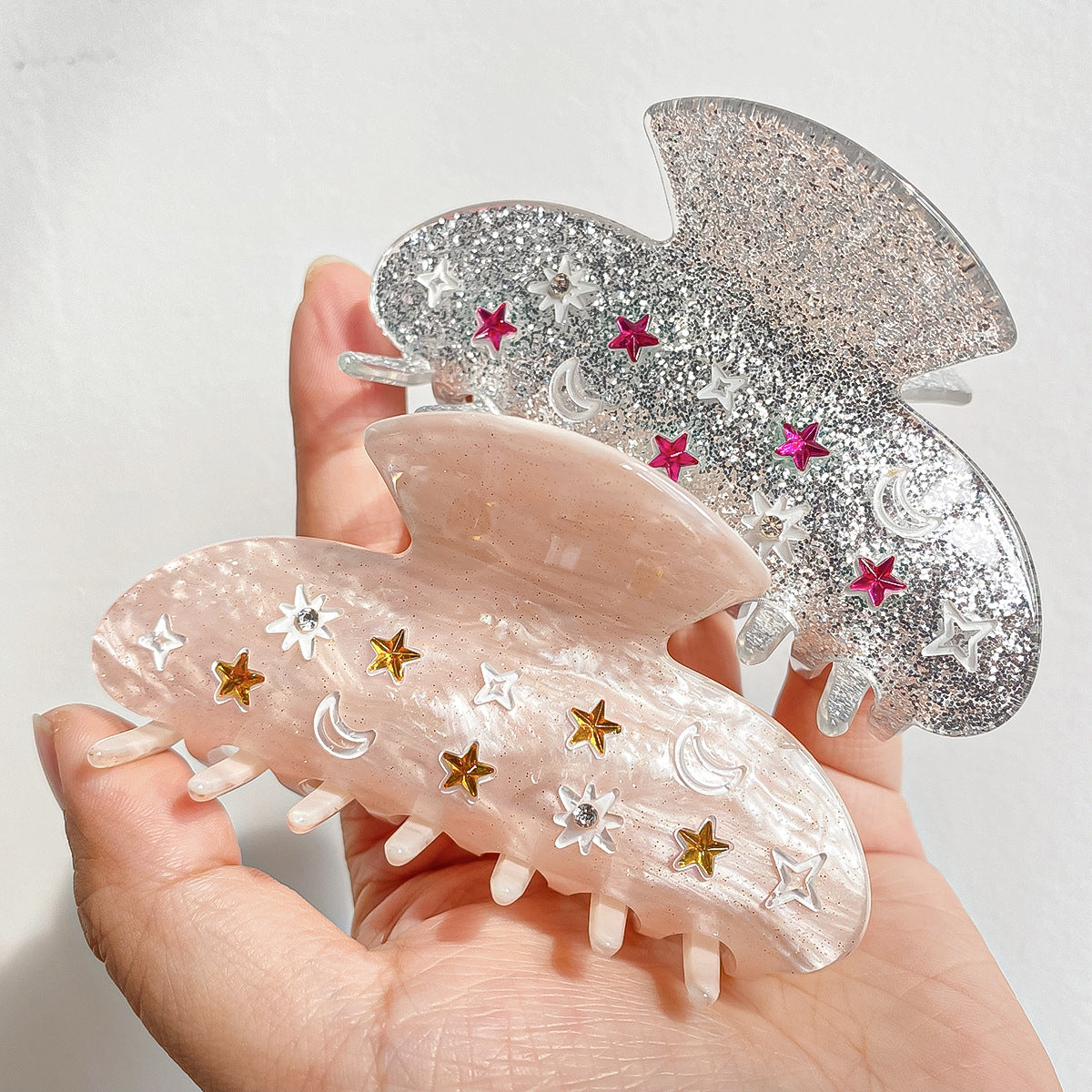 Wholesale Acrylic Diamond Studded Star Moon Valentine's Day Hair Clips